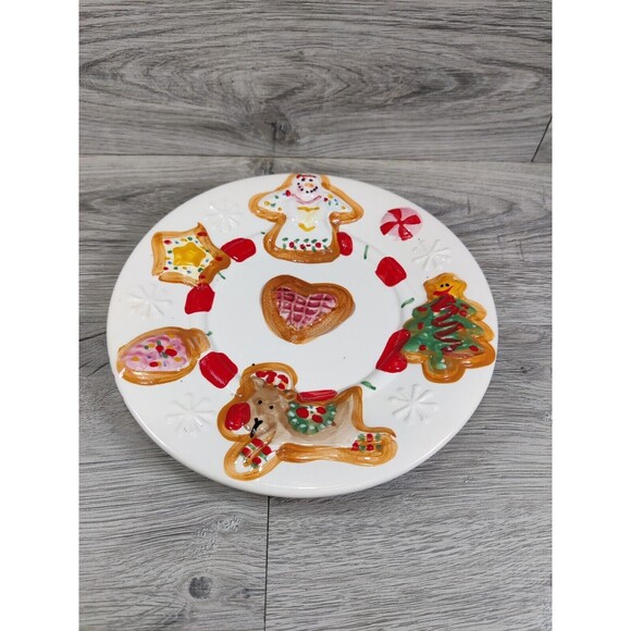 7.5" DECORATED CHRISTMAS PLATE WITH RAISED IMAGES / ANGEL/ TREE / REINDEER-Cute - Picture 1 of 5